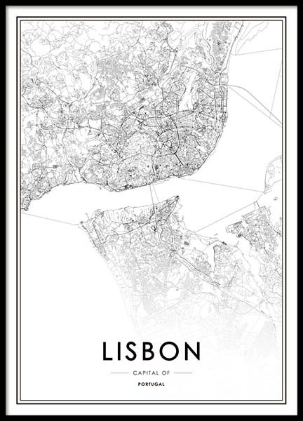 Lisbon Map Poster in the group Prints / Black & white at Desenio AB (3354)