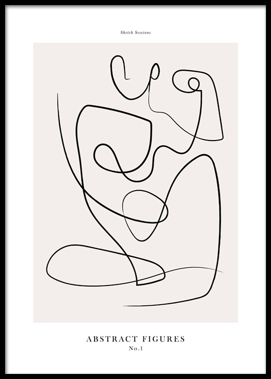  – Line art with abstract body, drawn in black on a beige background