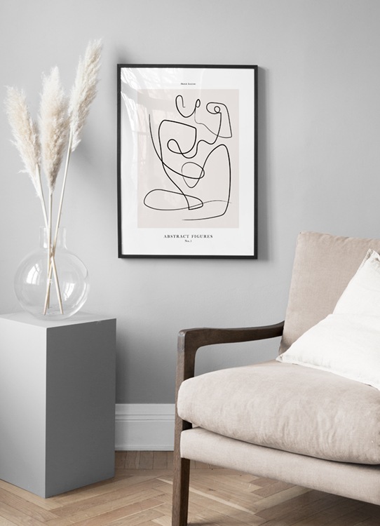  – Line art with abstract body, drawn in black on a beige background