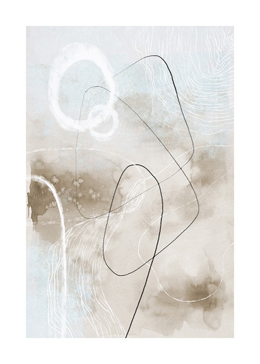 - Abstract art with shapes and lines in grey-beige
