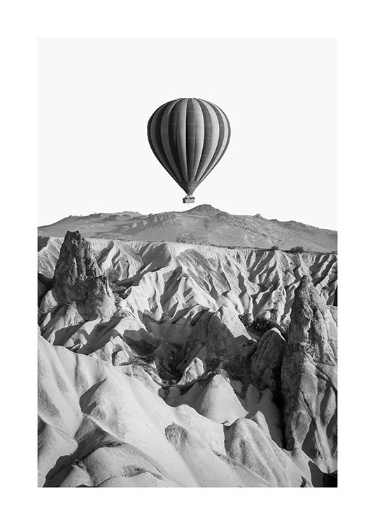 Air Balloon Over Mountain Poster