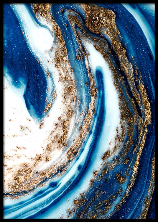 Blue and Gold Swirl No1 Poster