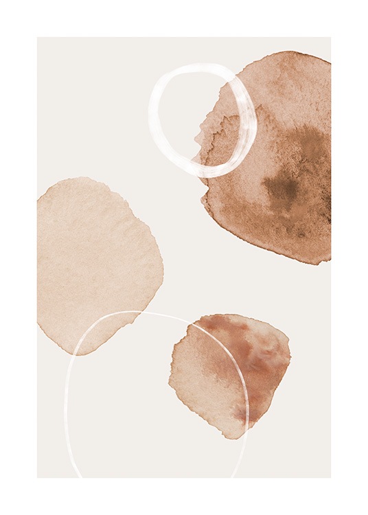  – Illustration with aquarelle circles in white, beige and light brown on a light beige background