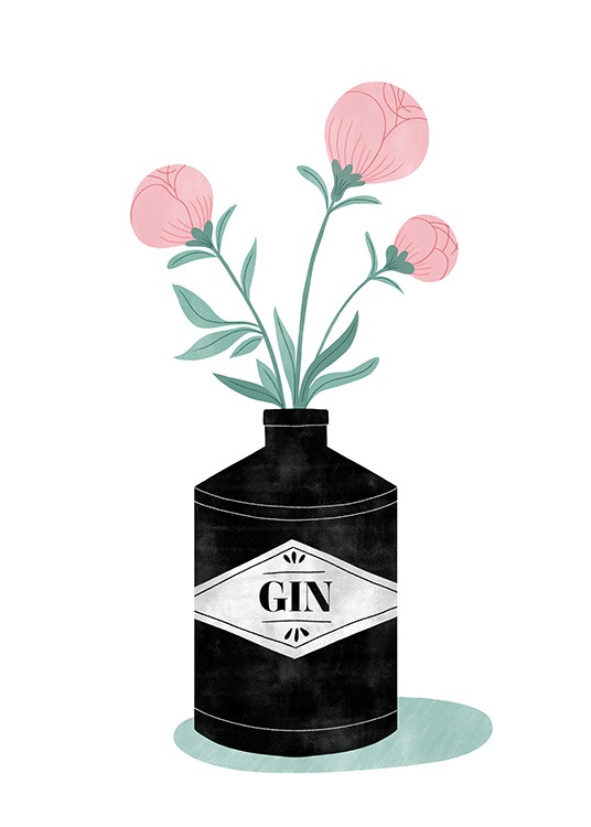 Let the Evening Be Gin Poster - Flowers in a bottle - Desenio.com.au