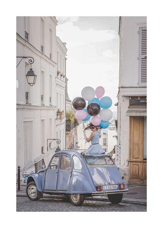 Joyeux Anniversaire Poster Blue Vintage Car Desenio Com Au