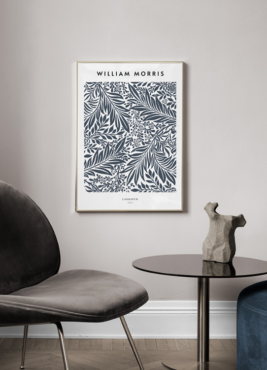 William Morris Larkspur Poster Dark leaf pattern