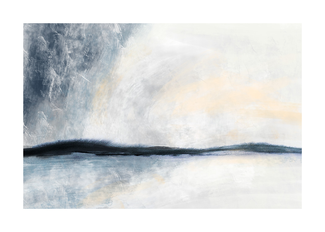 – An abstract illustration of a beautiful textured landscape in blue/grey, white and beige colours