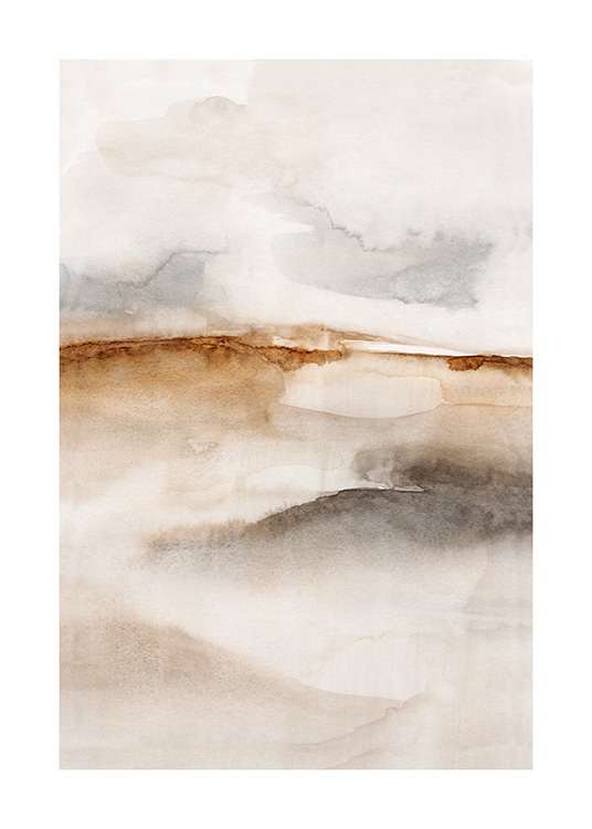 – An abstract watercolour print with calm beige, off-white and grey colours