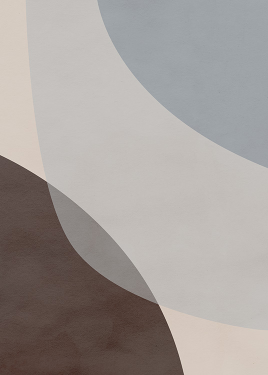 – A graphic print of soft coloured shapes in brown, blue and beige colours