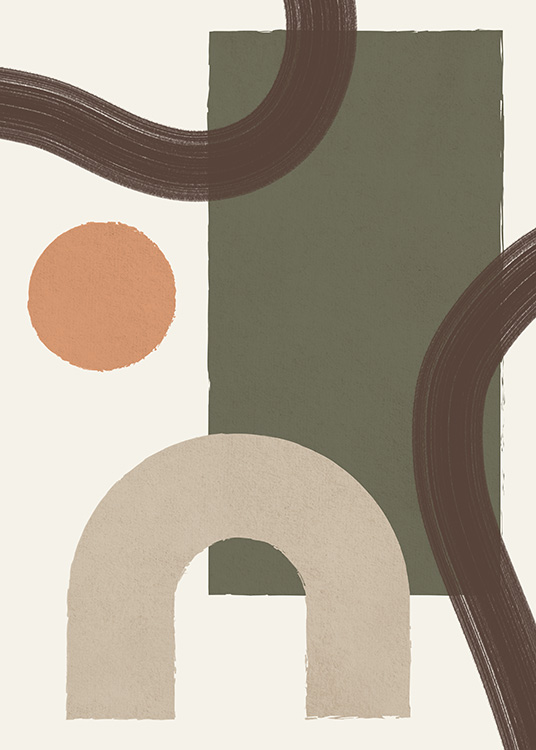 – A funky geometric print with green, brown, beige and orange colours