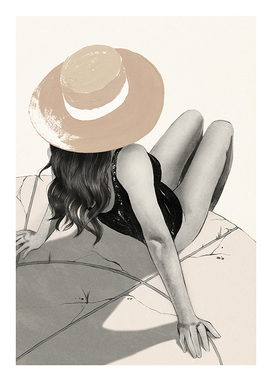 – Print of a woman sunbathing 