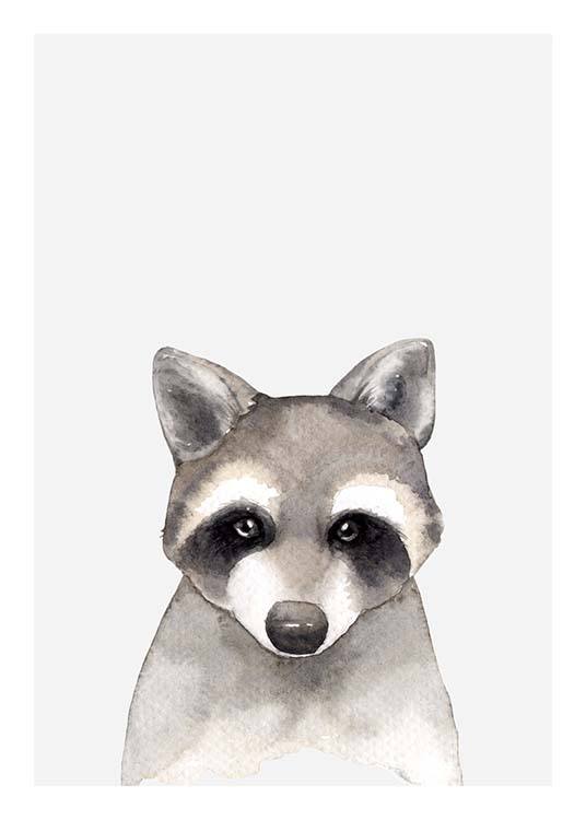 Aquarelle Raccoon Poster