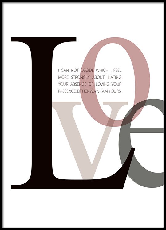 Graphic poster with the text love, print online