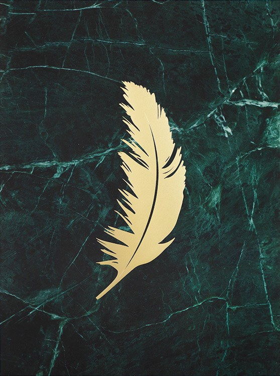 Feather Gold Green Marble, Poster