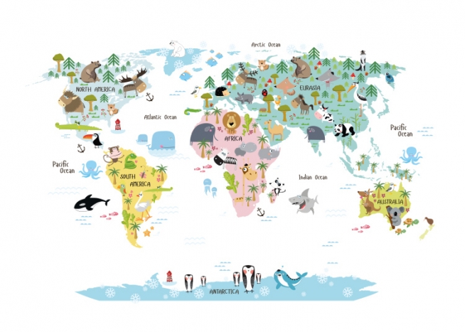 Map Of The World Poster Kids Poster With World Map With Animals – Desenio.com.au