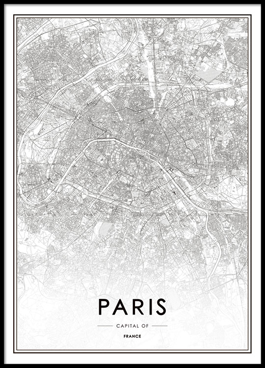 mapa paris blanco y negro Print Of Paris Map Black And White Prints And Posters Desenio Com Au mapa paris blanco y negro