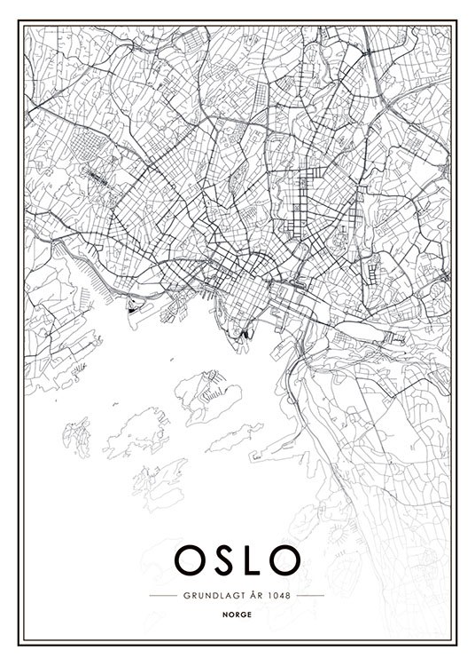 Oslo Map B&W, Print