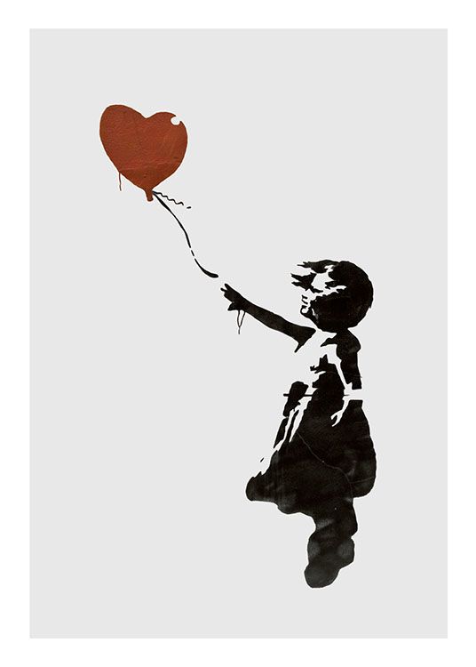 Girl With Love Balloon Grey, Poster