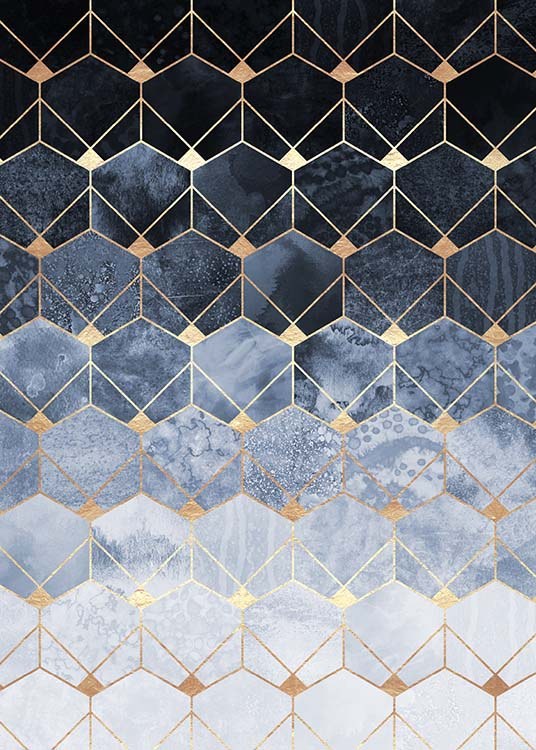 Blue Hexagons And Diamonds Poster