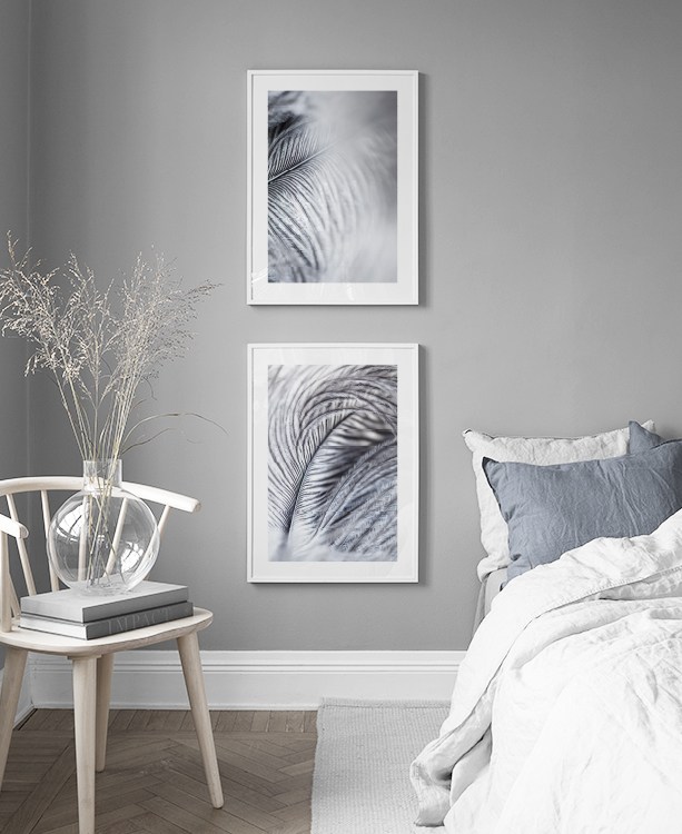 Blue feathers gallery wall Blue feathers